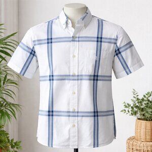 Nautica Mens Plaid Shirt Size S Blue White Short Sleeve Button Up Casual Beach